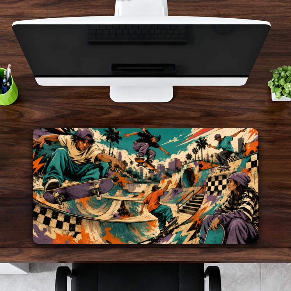 Retro Gaming Table - Alfombrilla de ratón grande estilo cómic