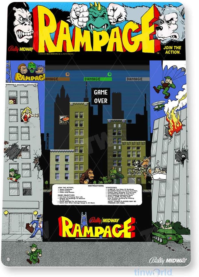 Retro Gaming Shop - Letrero de estaño Rampage Arcade, letrero
