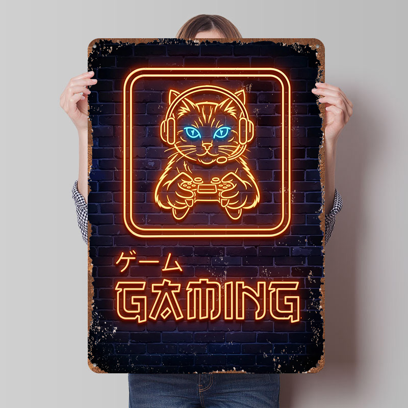 Retro Gaming At Home - Póster con Diseño de Gato Gamer