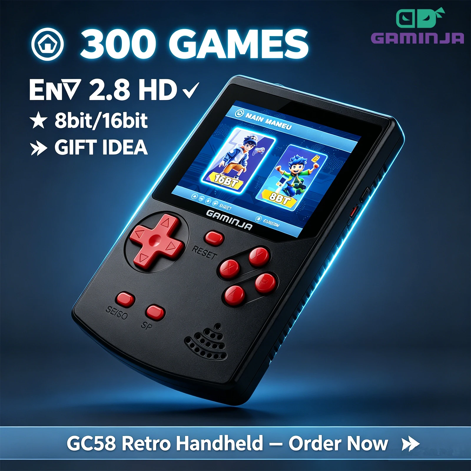 Retro Gaming Power Bank - Consola de juegos portátil GAMINJA, 300